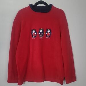 Vintage Womens Fleece Christmas Sweater Size L Red Embroidered Angels